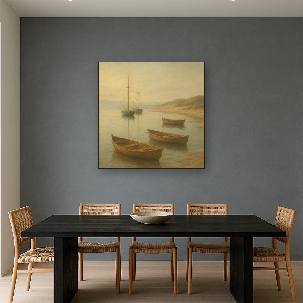 Quiet Fishing Harbor at Morning Low Tide No. 13 Oil Painting - View 4