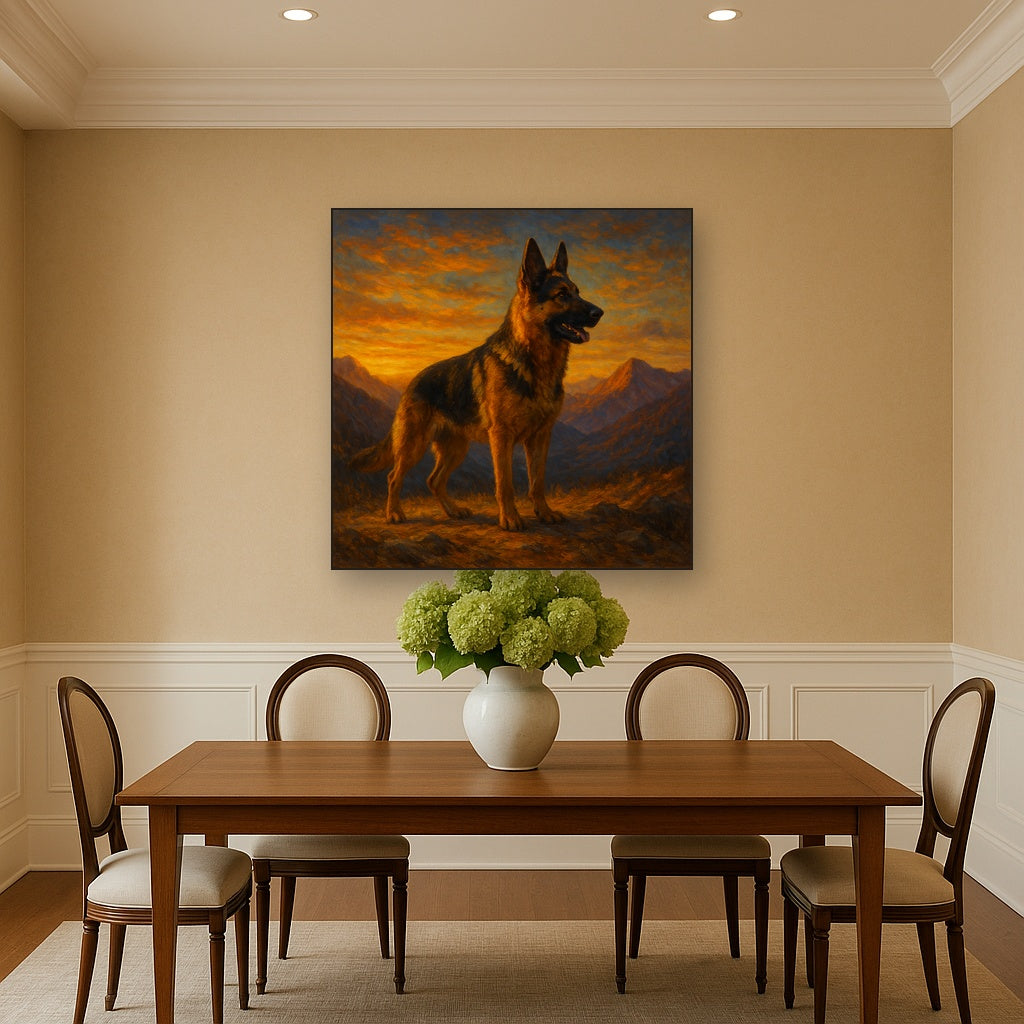 German Shepherd Standing in Alpine Sunset No. 9 Fine Art Oil Painting - View 4