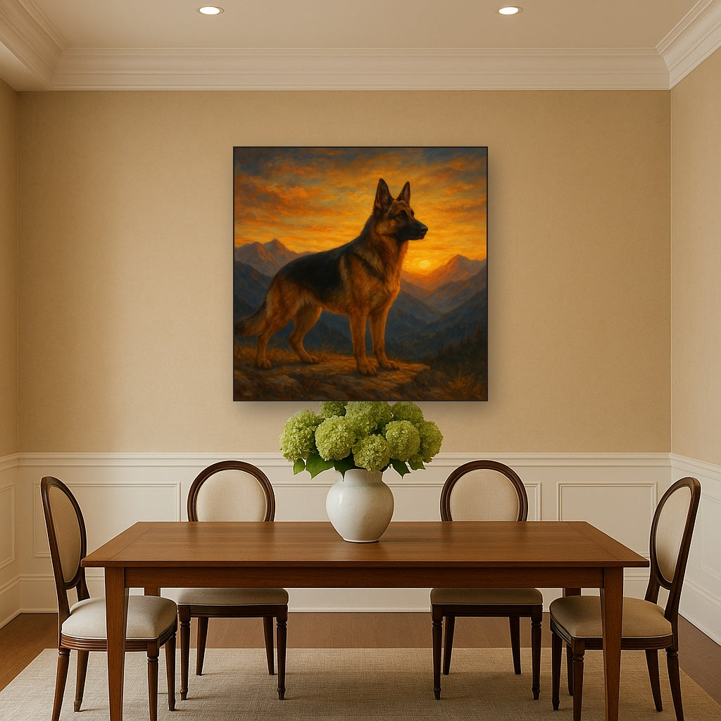 German Shepherd Standing in Alpine Sunset No. 6 Fine Art Oil Painting - View 4