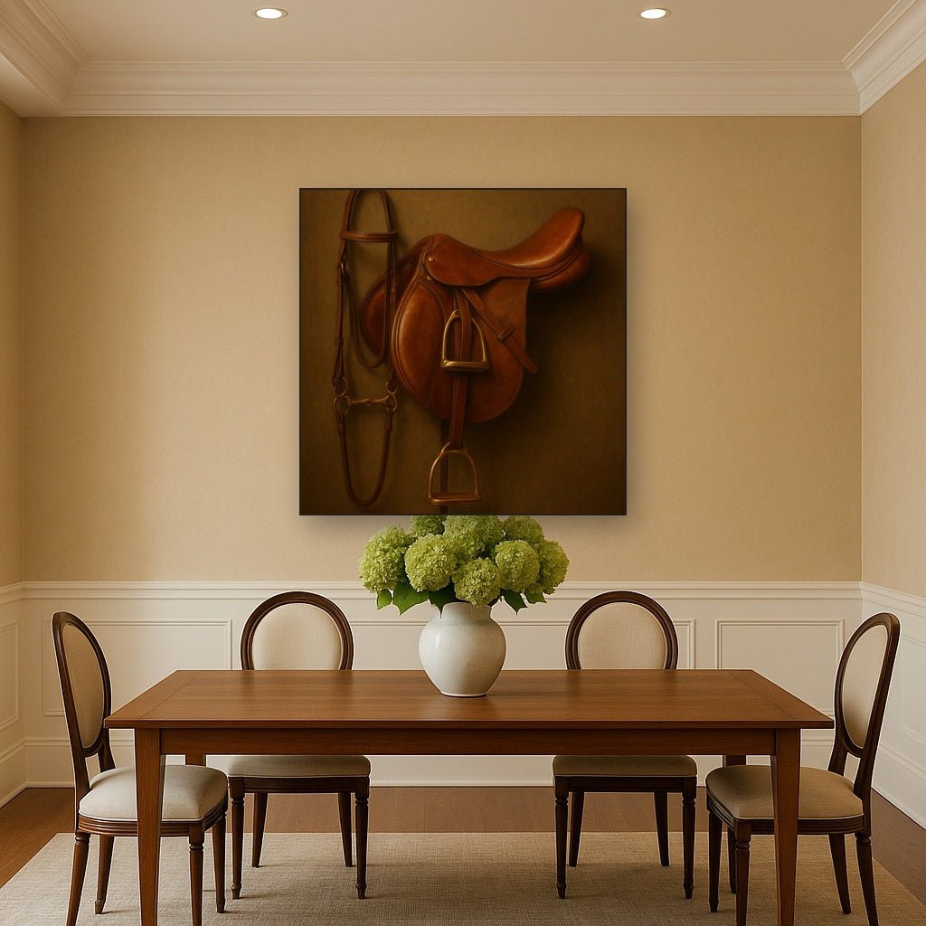 Vintage Bridle & Polished Leather Saddle No. 11 Oil Painting - View 4