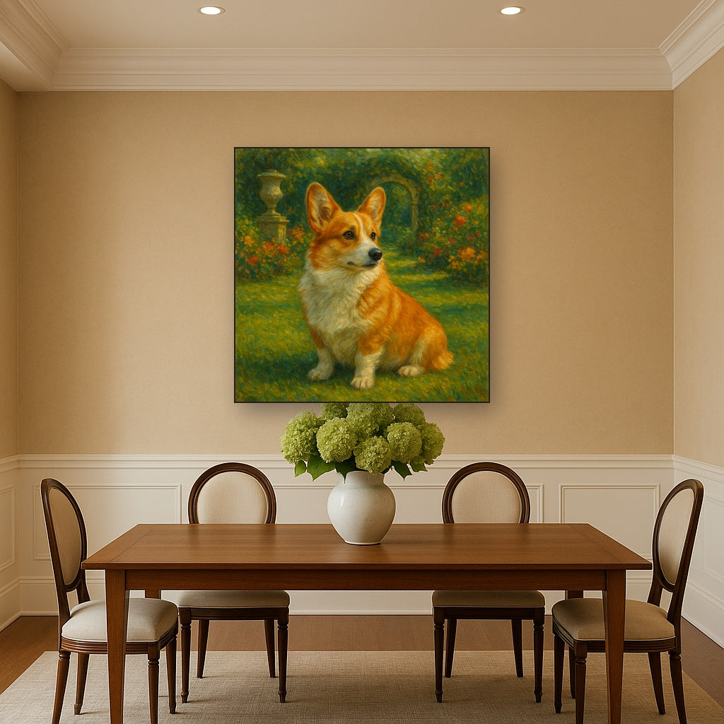 Pembroke Welsh Corgi in Royal English Garden No. 11 Fine Art Oil Painting - View 4