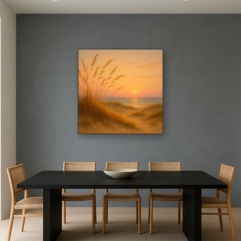 Sea Oats on Rolling Coastal Dunes at Sunset No. 12 Oil Painting - View 4