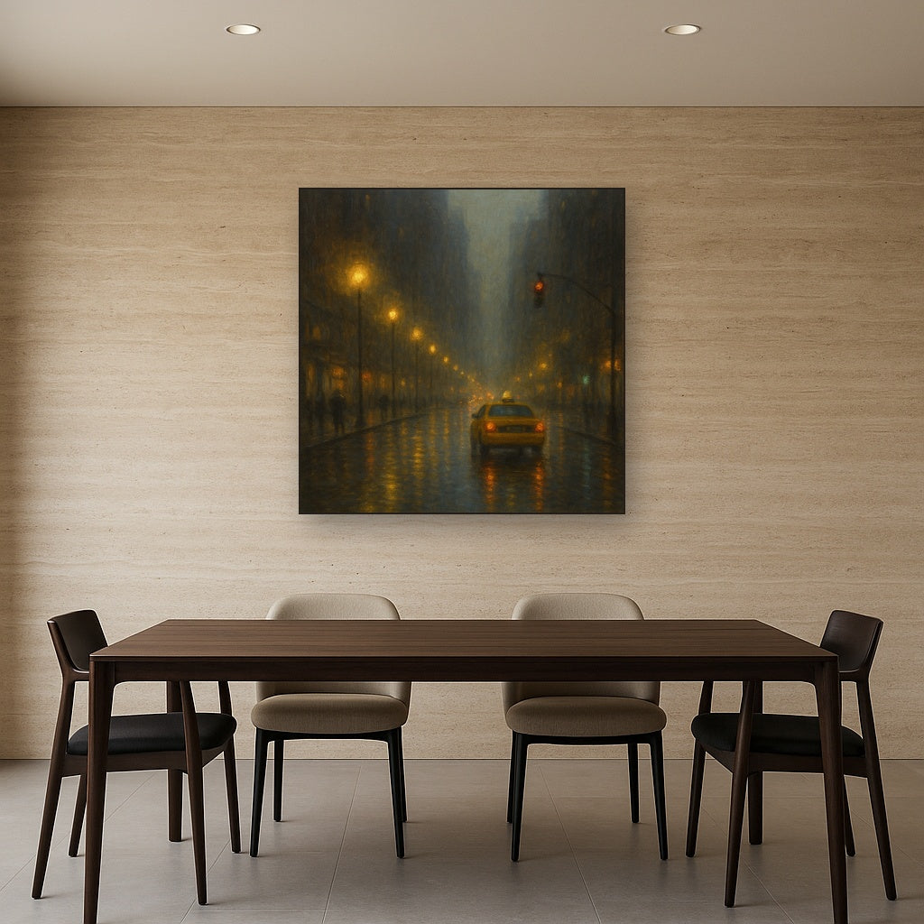 Rain-Drenched Manhattan Avenue Lights No. 10 Oil Painting - View 4