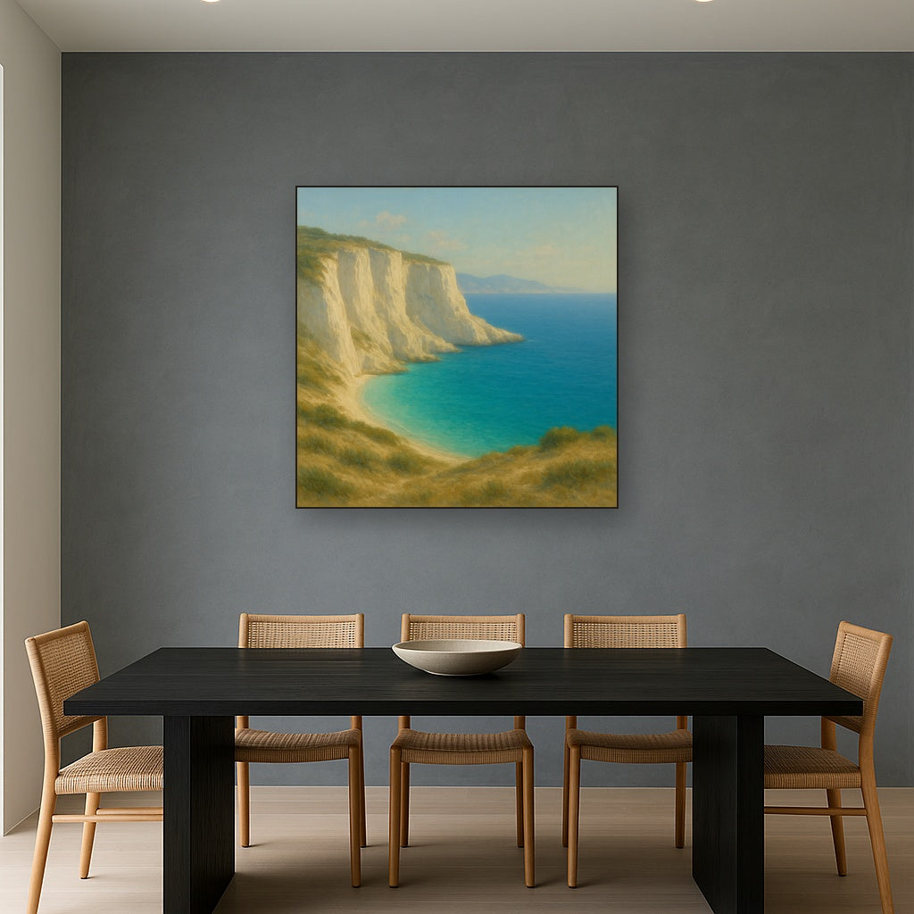 Mediterranean White Cliffs & Turquoise Cove No. 13 Oil Painting - View 4