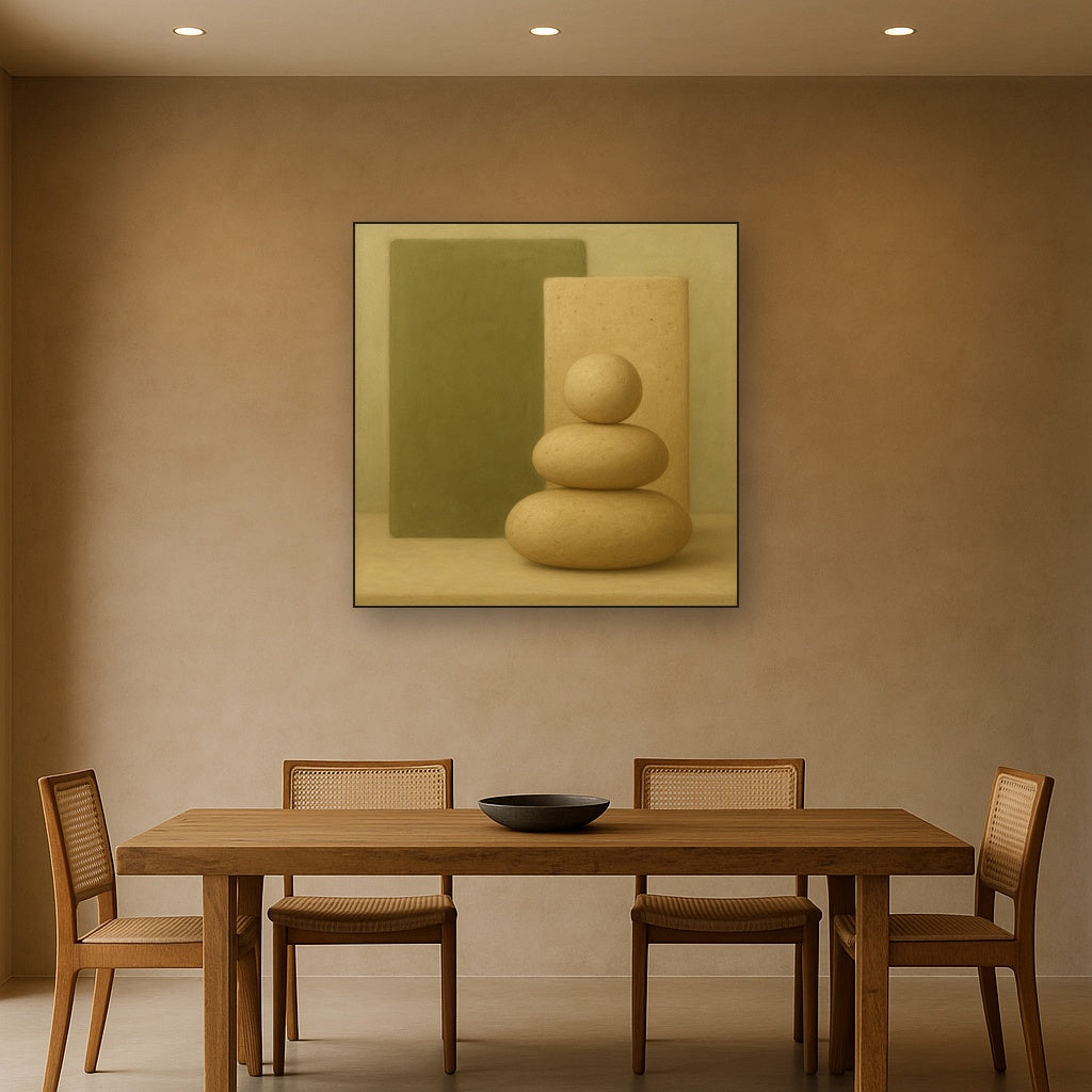 Muted Olive & Sandstone Geometric Balance No. 30 Oil Painting - View 4
