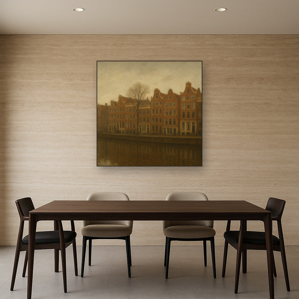 Amsterdam Canal Houses Under Overcast Sky No. 10 Oil Painting - View 4