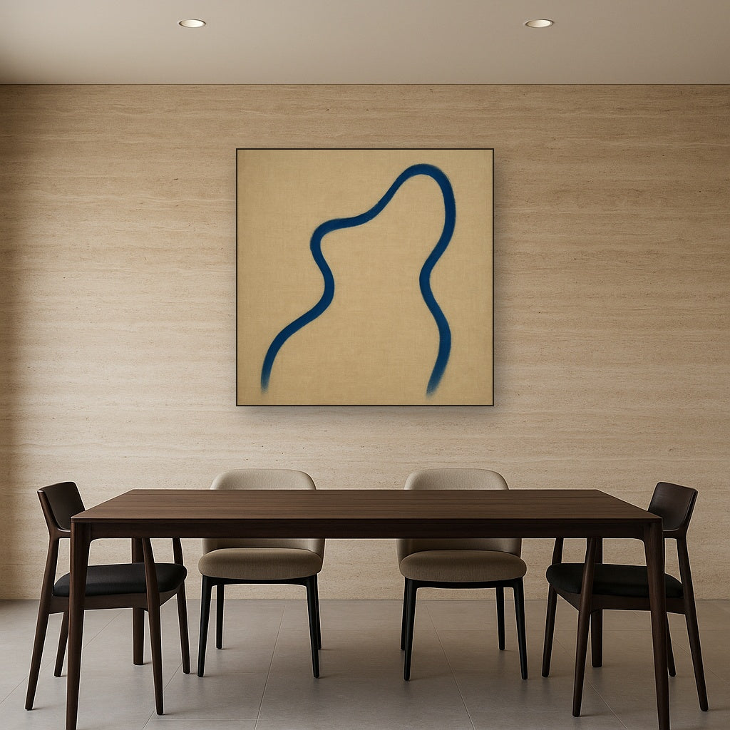 Cobalt Blue & Pale Oat Contour No. 8 - Modern Fine Art Oil Painting - View 4