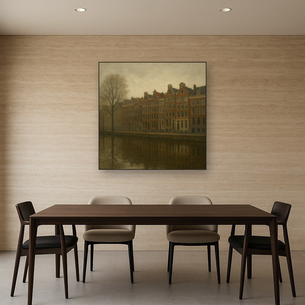 Amsterdam Canal Houses Under Overcast Sky No. 17 Oil Painting - View 4