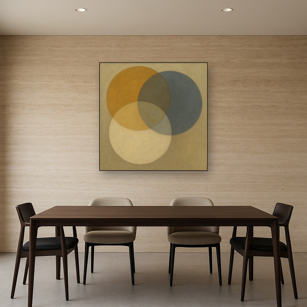 Intersecting Discs in Burnished Ochre & Slate No. 10 Fine Art Oil Painting - View 4