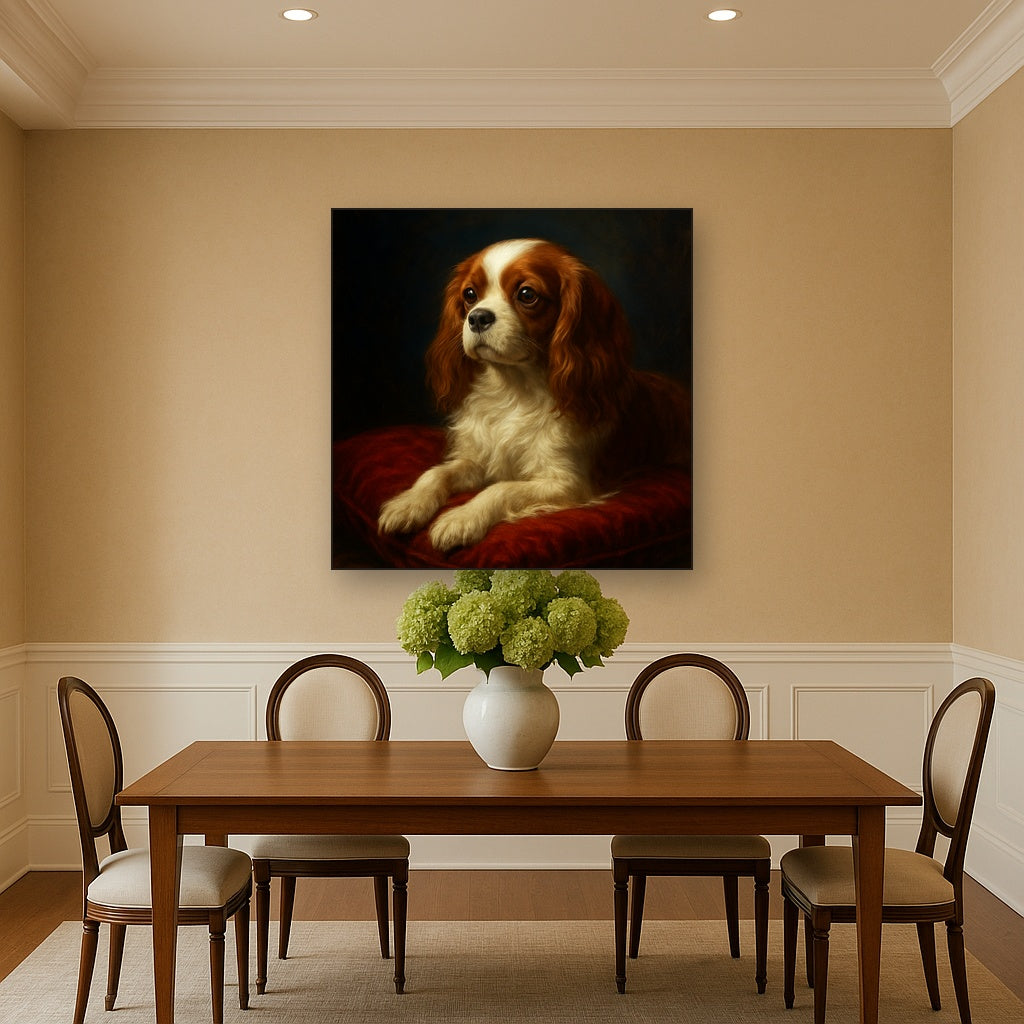 Cavalier King Charles Spaniel on Velvet Cushion Fine Art Oil Painting - View 4