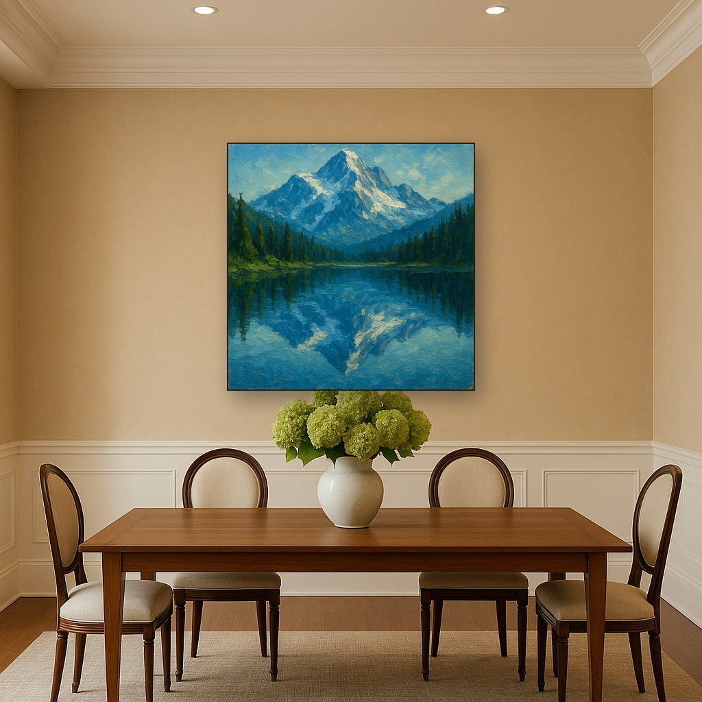 Cascades Mountain Reflection Landscape Oil Painting - View 4