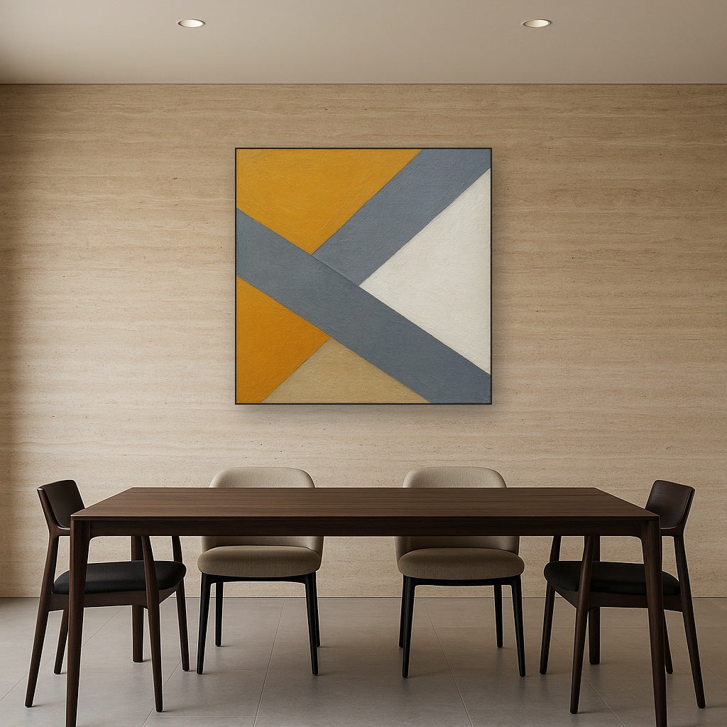 Intersecting Diagonal Planes Geometric Oil Painting - Styled in Elegant Dining Room