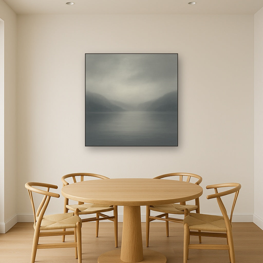 Misty Fjord Horizon in Monochromatic Slate No. 14 Oil Painting - View 4