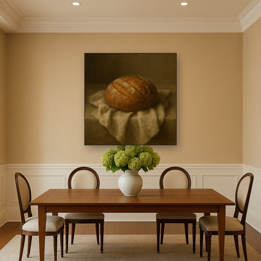 Artisan Sourdough Boule & Linen Drapery No. 10 Oil Painting - View 4