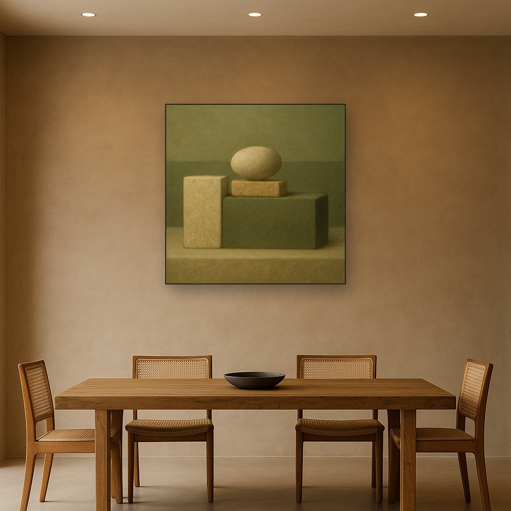 Muted Olive & Sandstone Geometric Balance No. 29 Oil Painting - View 4