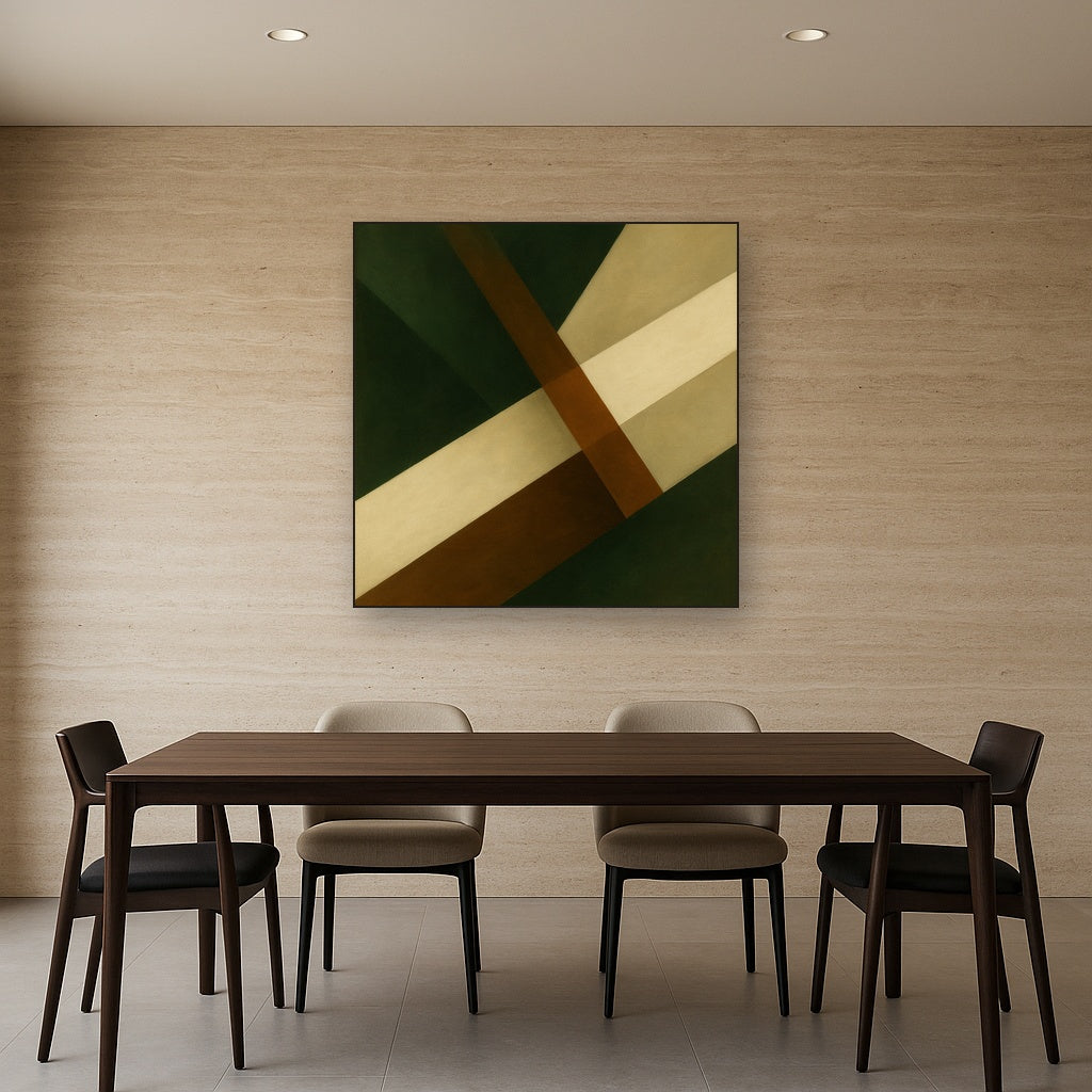Kinetic Diagonal Planes in Forest & Alabaster No. 7 Fine Art Oil Painting - View 4