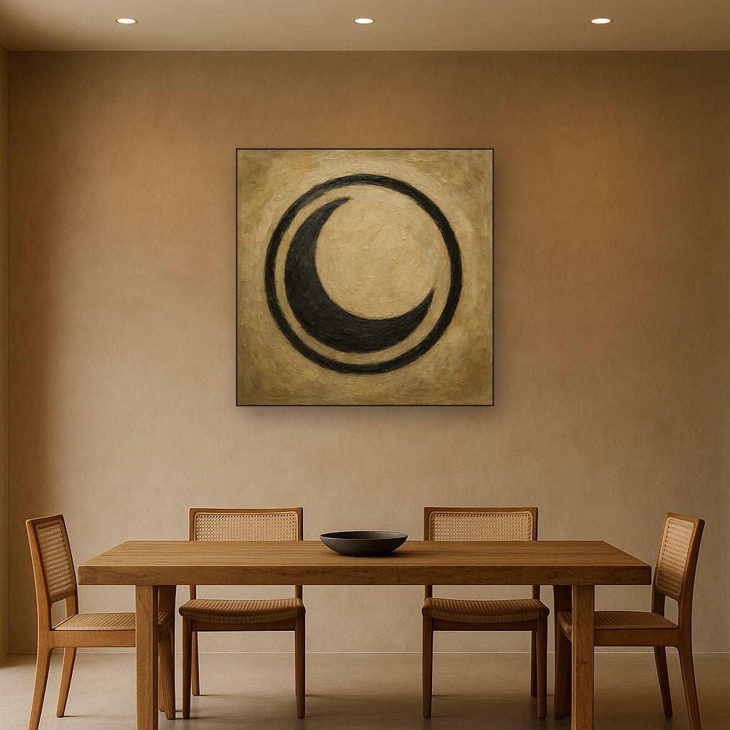 Minimalist Charcoal Crescent Oil Painting - View 4