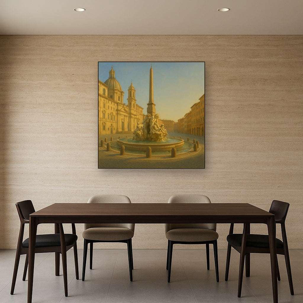 Rome Piazza Fountain in Morning Sunlight No. 16 Oil Painting - View 4