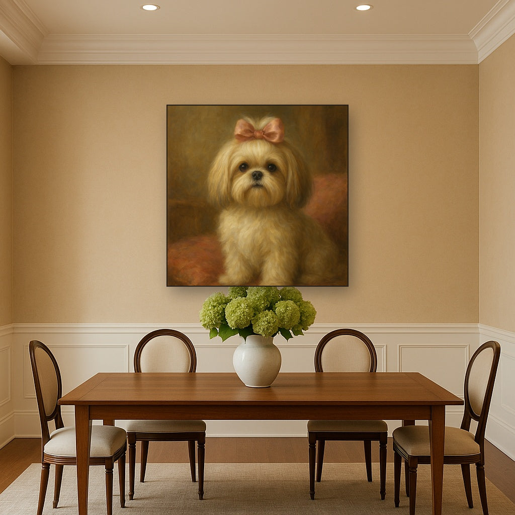 Sweet Shih Tzu with Silk Bow in Parlor No. 5 Fine Art Oil Painting - View 4