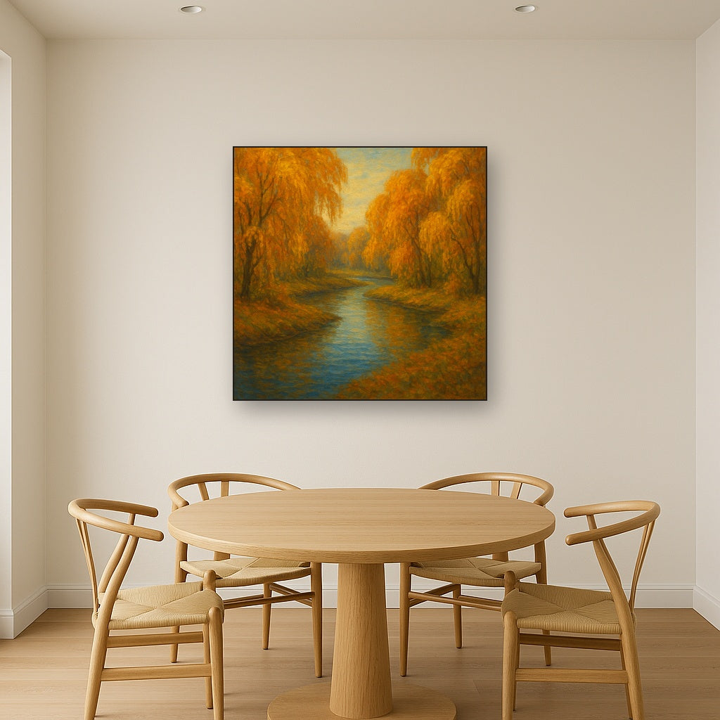 Tranquil River through Autumn Willow Woods No. 7 Fine Art Oil Painting - View 4