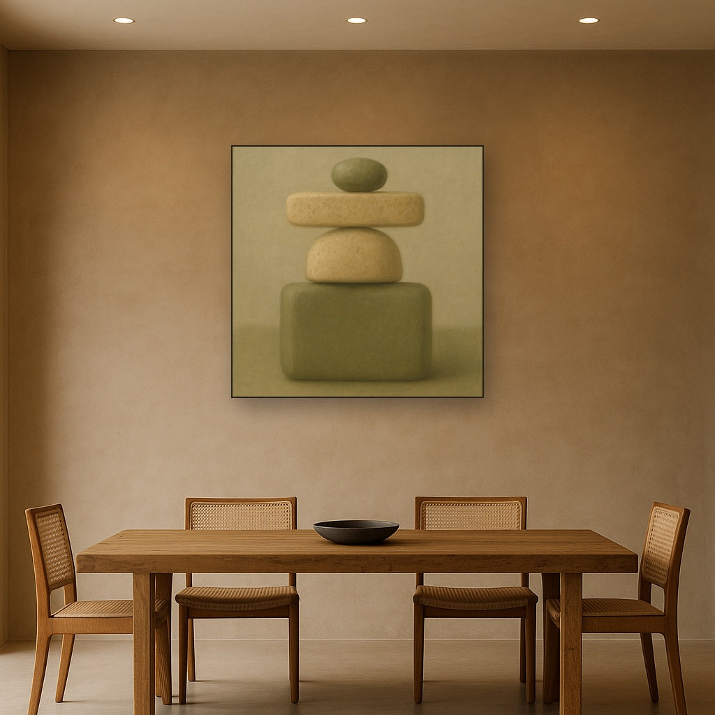 Muted Olive & Sandstone Geometric Balance No. 6 Oil Painting - View 4