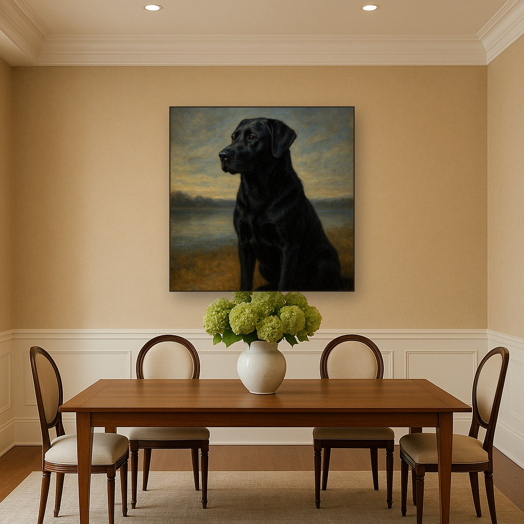 Black Labrador Retriever by Misty Lake Horizon No. 13 Fine Art Oil Painting - View 4