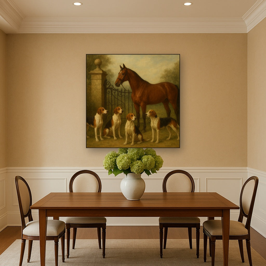 Hunting Hounds & Thoroughbred by Estate Gate No. 7 Oil Painting - View 4
