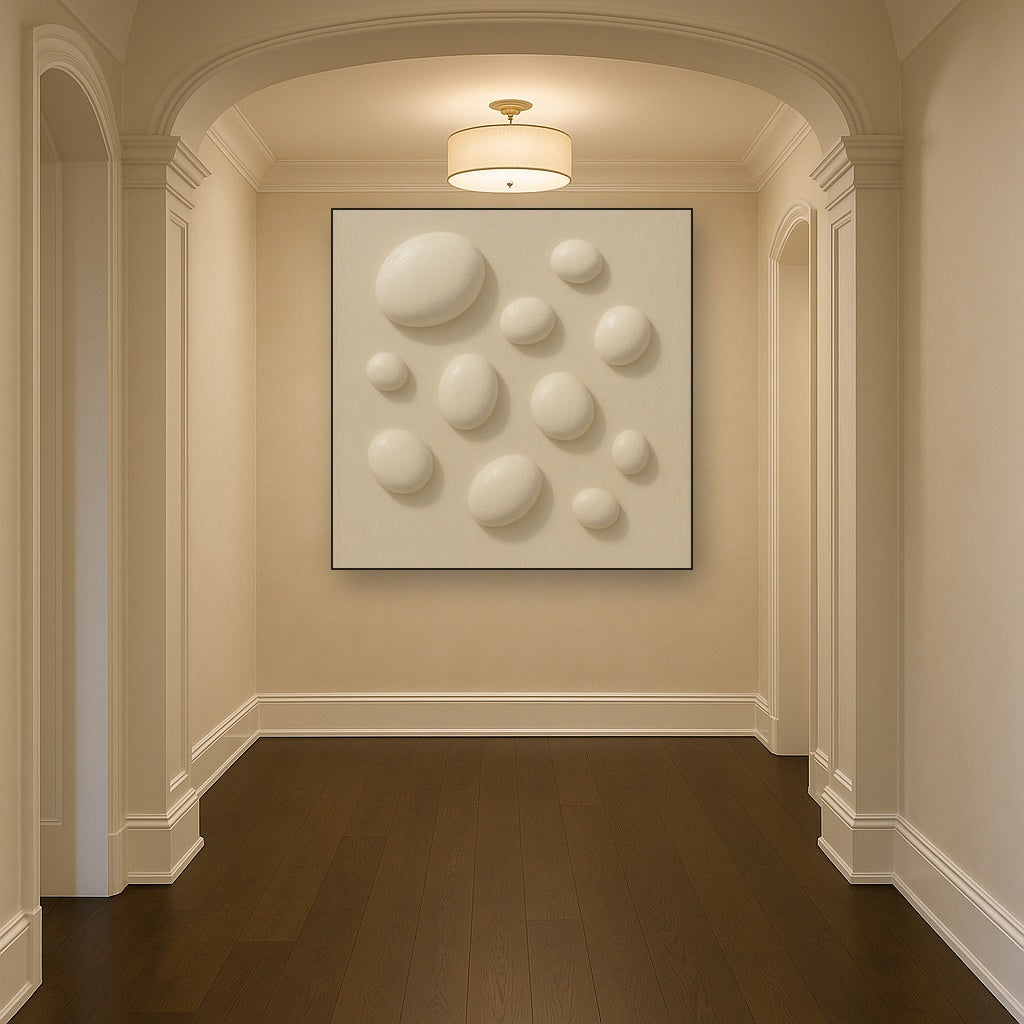 Organic Pebble Relief in White No. 6 - Modern Fine Art Oil Painting - View 5