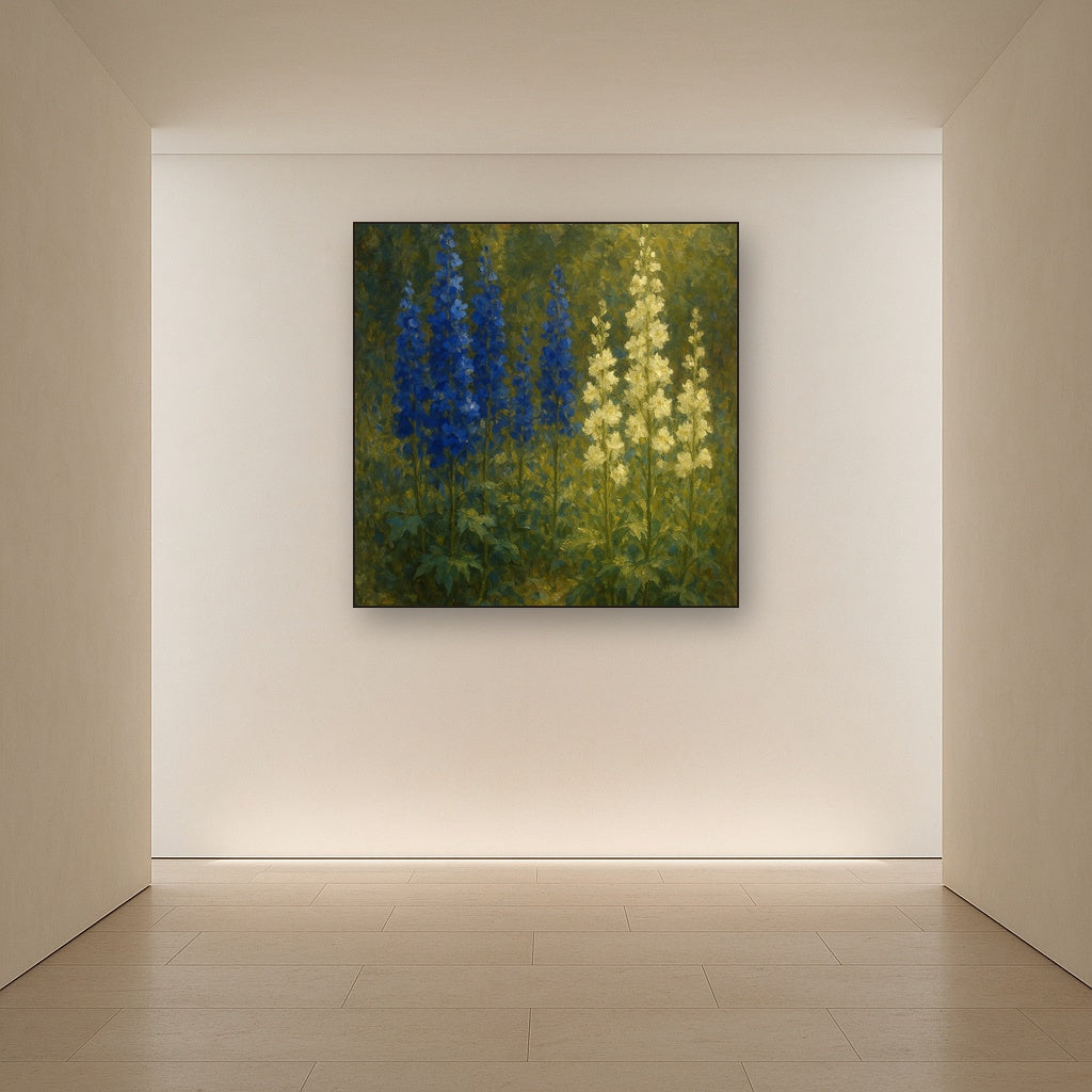 Wild Blue Delphiniums & White Larkspur Garden No. 8 Fine Art Oil Painting - View 5