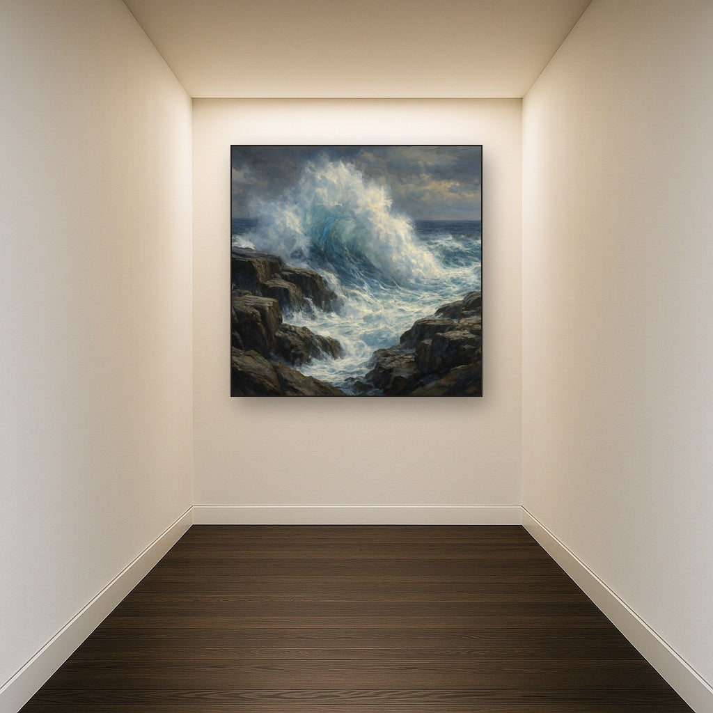 Dramatic Storm Waves on Crashing Granite Rocks No. 9 Fine Art Oil Painting - View 5