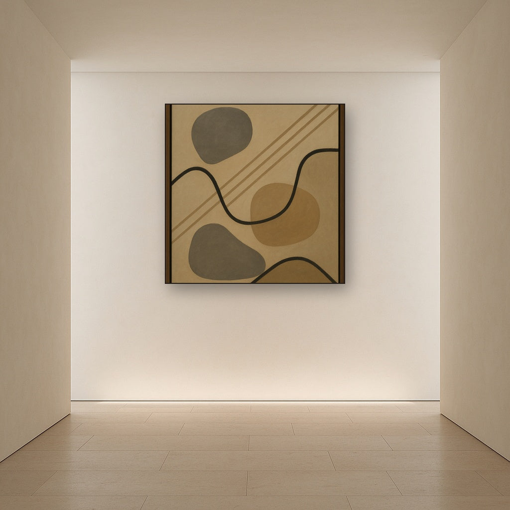 Organic Pebble Contours & Slanted Lines No. 9 Oil Painting Staged in Bright Entryway and Hallway Gallery Wall, Hand Painted Fine Art on Linen