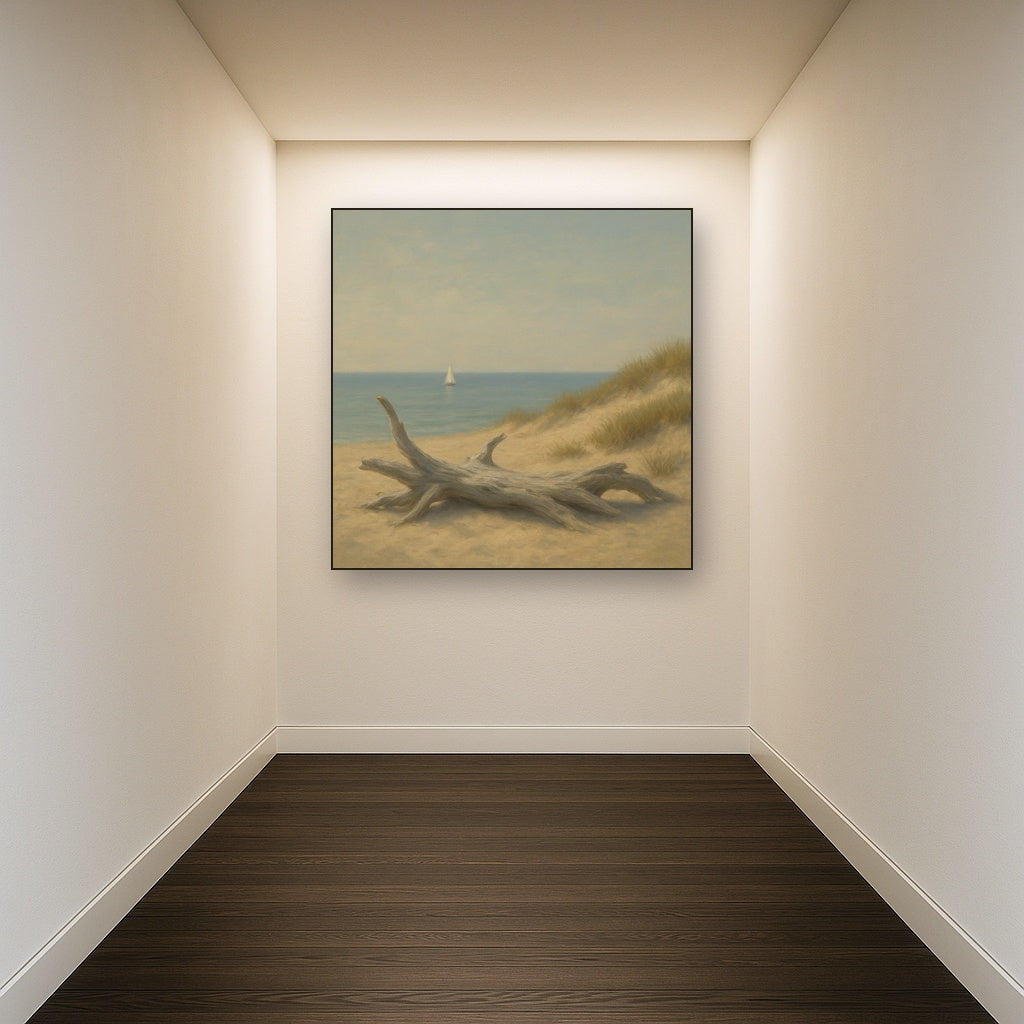 Sun-Bleached Driftwood & Distant Sailboat No. 7 Oil Painting - View 5