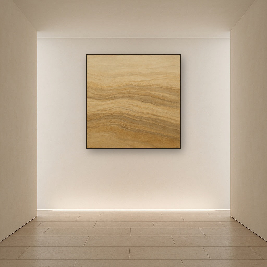 Weathered Mineral Sediments in Warm Ecru No. 27 Oil Painting Staged in Bright Entryway and Hallway Gallery Wall, Hand Painted Fine Art on Linen