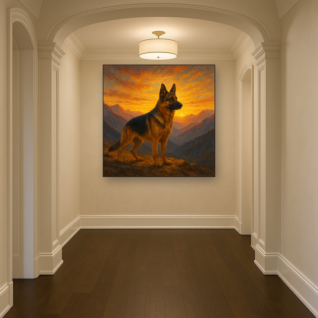 German Shepherd Standing in Alpine Sunset No. 15 Fine Art Oil Painting - View 5