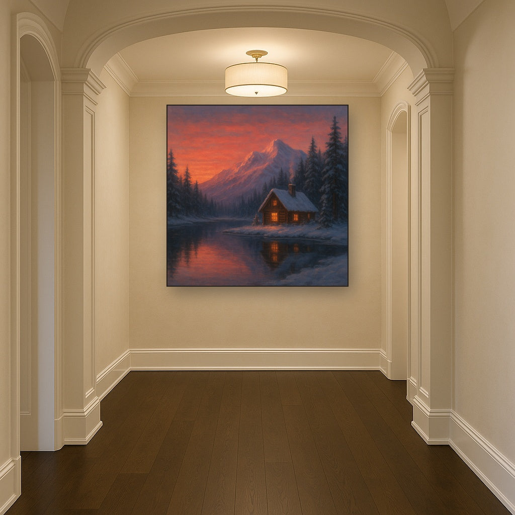 Winter Solstice Mountain Cabin Reflection No. 5 Oil Painting - View 5