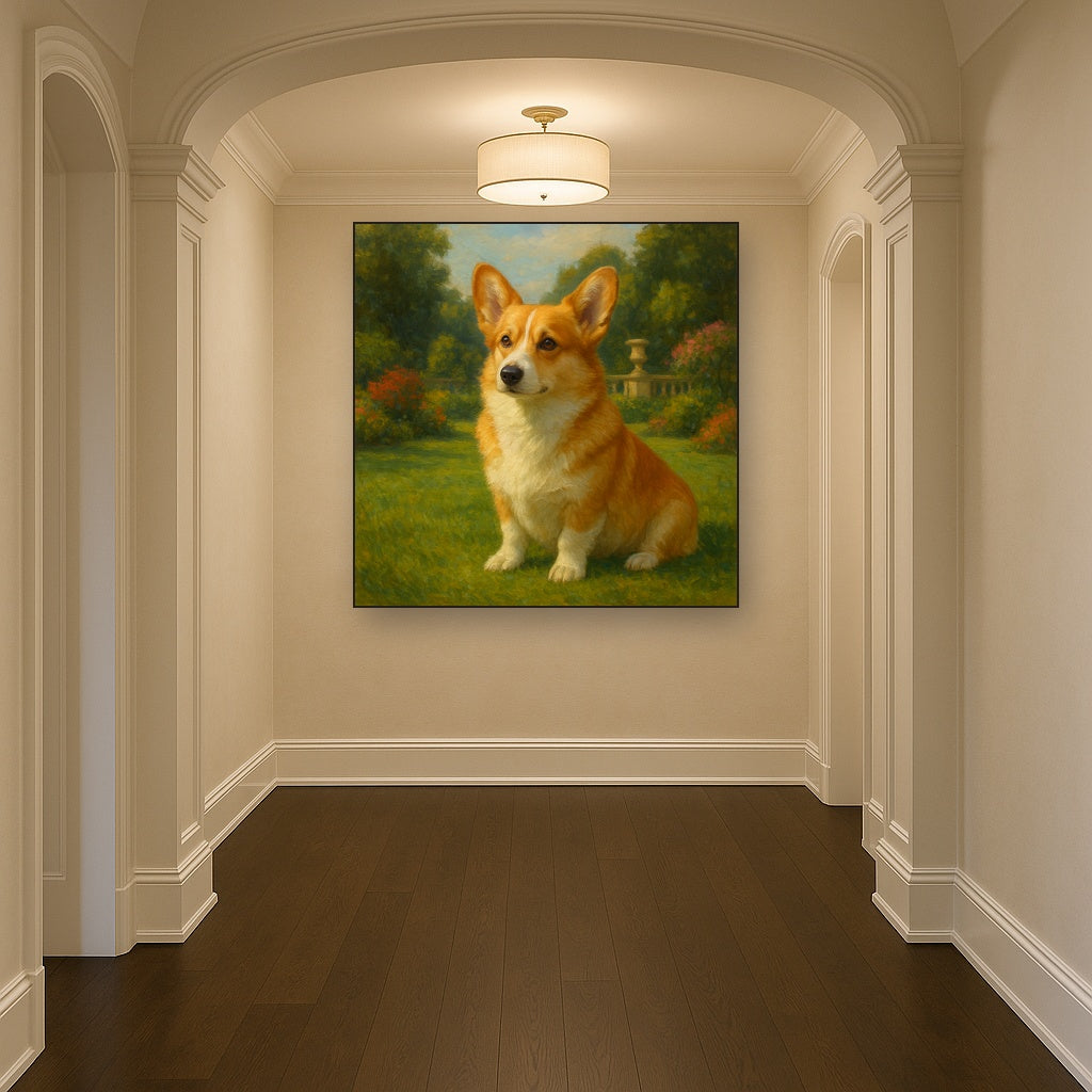 Pembroke Welsh Corgi in Royal English Garden No. 9 Fine Art Oil Painting - View 5