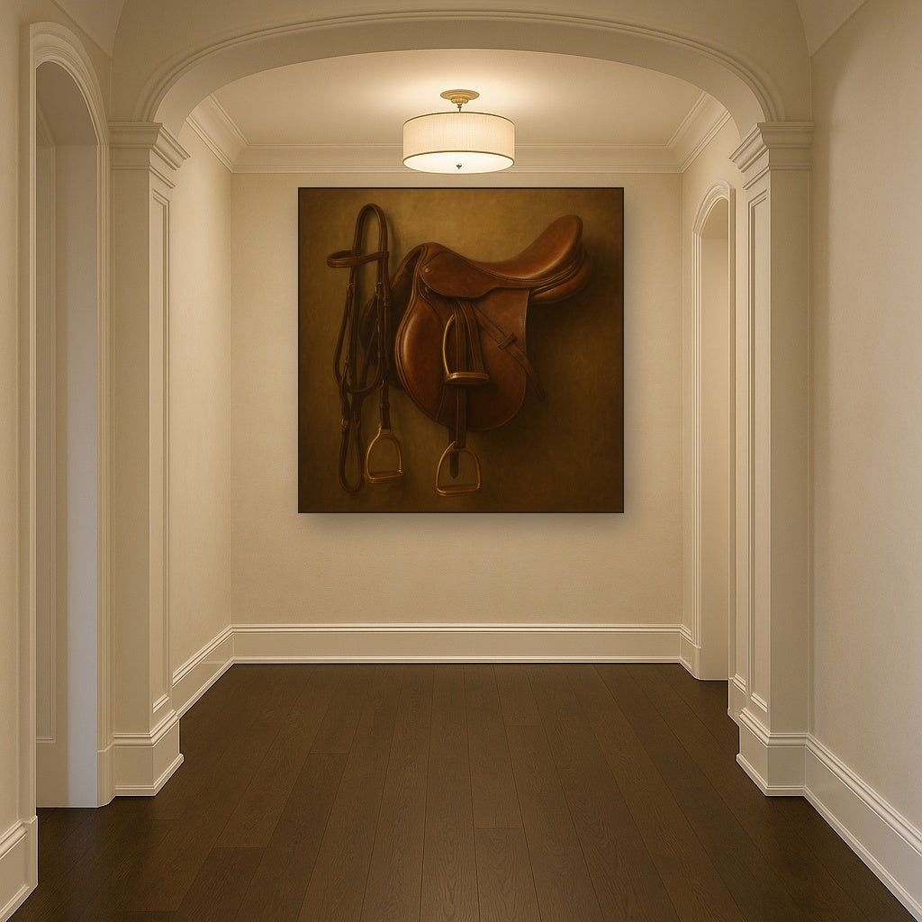 Vintage Bridle & Polished Leather Saddle No. 2 Oil Painting - View 5
