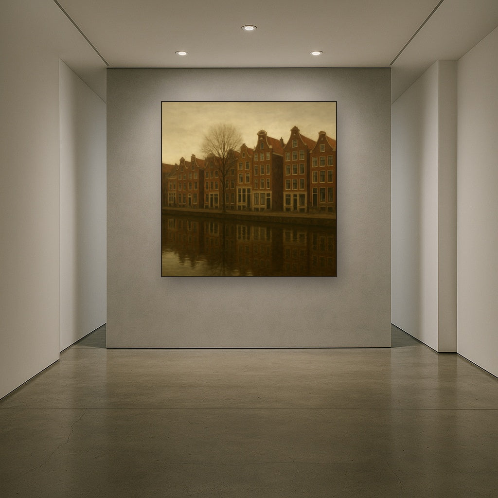 Amsterdam Canal Houses Under Overcast Sky No. 4 Oil Painting - View 5