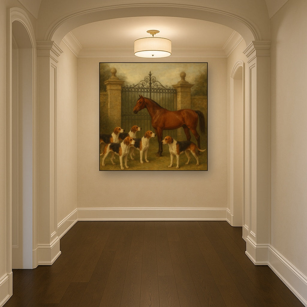 Hunting Hounds & Thoroughbred by Estate Gate No. 3 Oil Painting - View 5