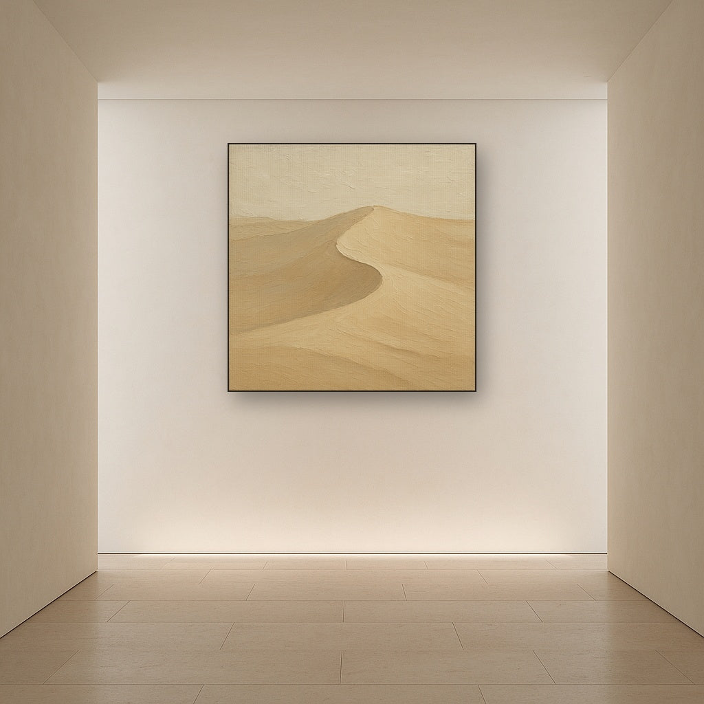 Monochrome Dune Ridge Minimalist Oil Painting - Styled in Entryway Hallway