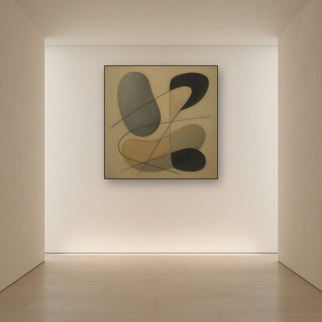 Organic Pebble Contours & Slanted Lines No. 4 Oil Painting Staged in Bright Entryway and Hallway Gallery Wall, Hand Painted Fine Art on Linen