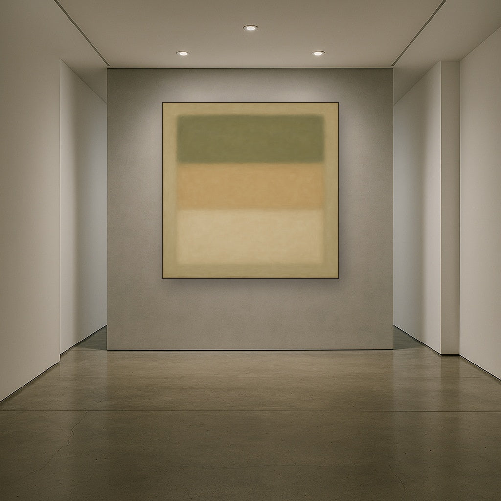 Sage Olive & Pale Sandstone Minimalist Harmony No. 11 Oil Painting Staged in Bright Entryway and Hallway Gallery Wall, Hand Painted Fine Art on Linen