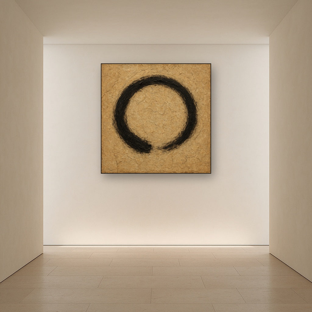 Zen Enso Circle Imperfection Oil Painting - Styled in Entryway Hallway