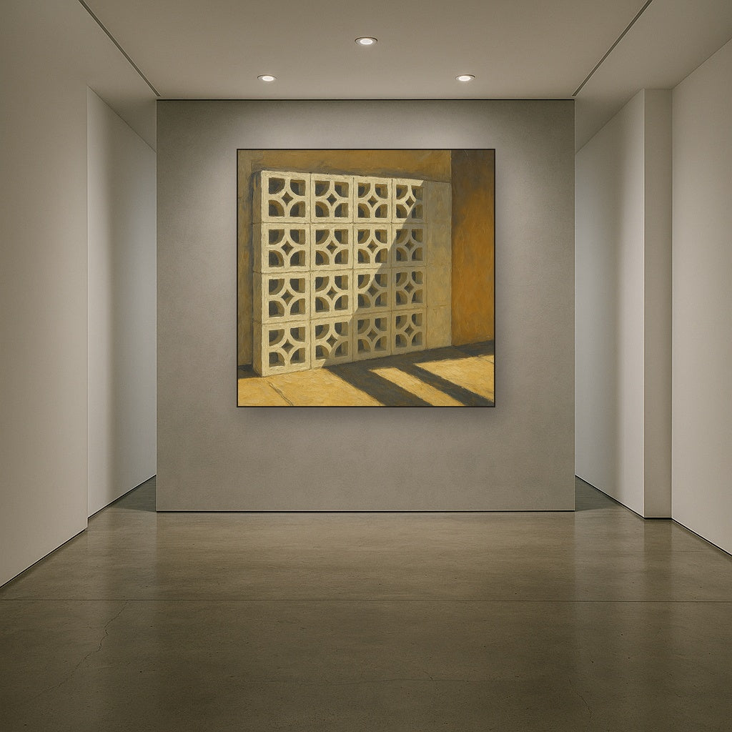 Desert Modern Breeze Block Shadow No. 2 Oil Painting - Styled in Entryway Hallway