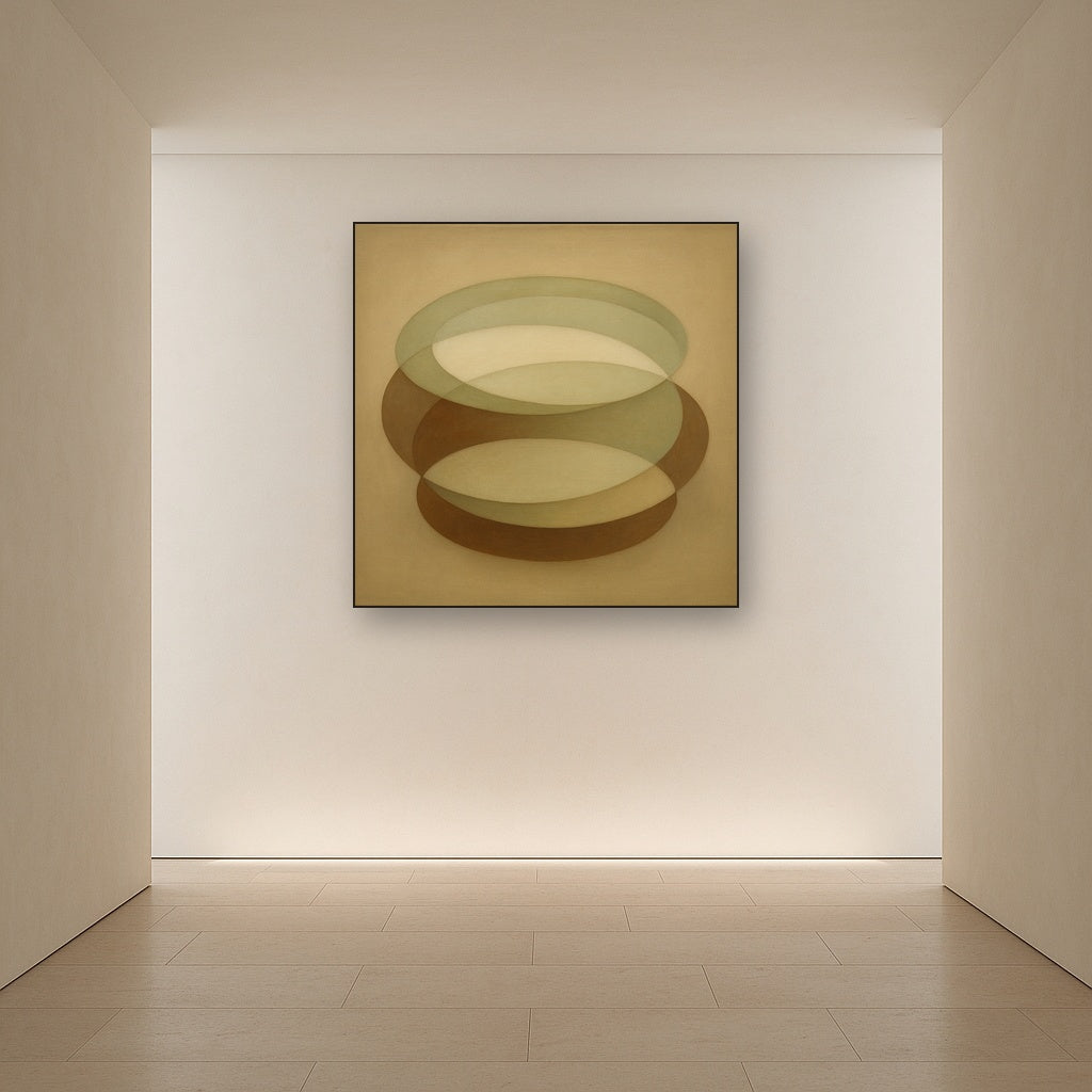 Floating Ellipse Harmony in Walnut & Pale Sage No. 17 Oil Painting - View 5