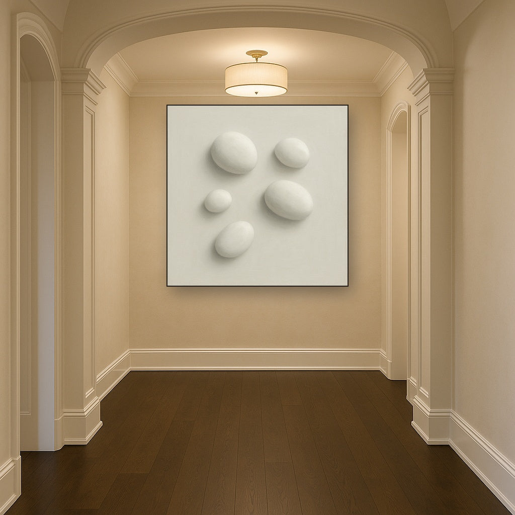 Organic Pebble Relief in White No. 6 - Modern Fine Art Oil Painting - View 5