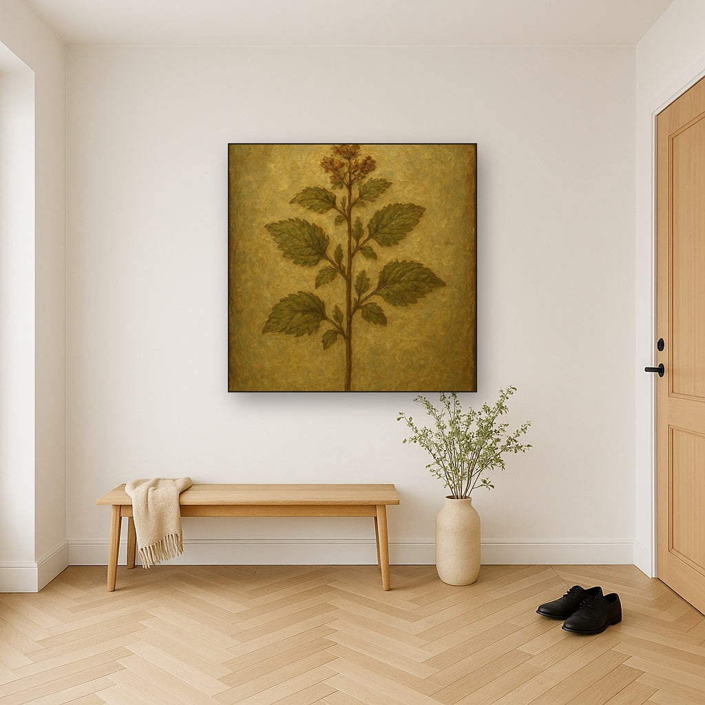 Antique Botanical Herbarium Study No. 2 Oil Painting - Styled in Entryway Hallway