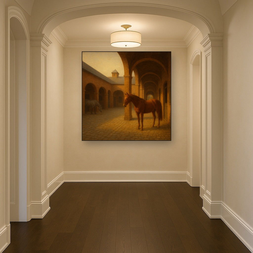 Equestrian Stable Courtyard in Late Afternoon No. 12 Oil Painting - View 5