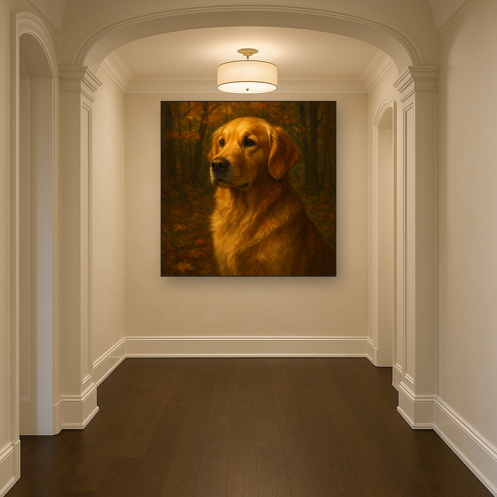Noble Golden Retriever in Autumn Woods No. 13 Fine Art Oil Painting - View 5