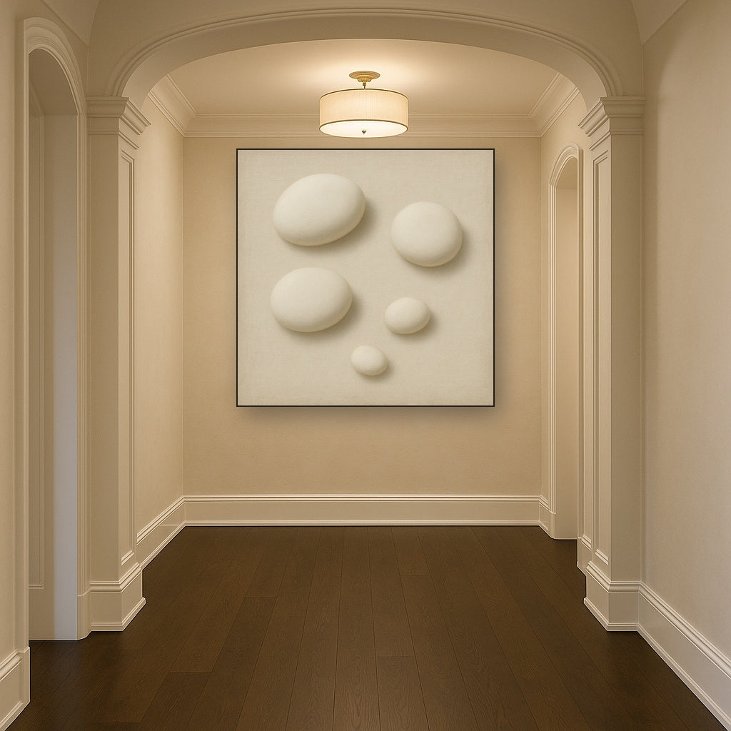 Organic Pebble Relief in White No. 6 - Modern Fine Art Oil Painting - View 5